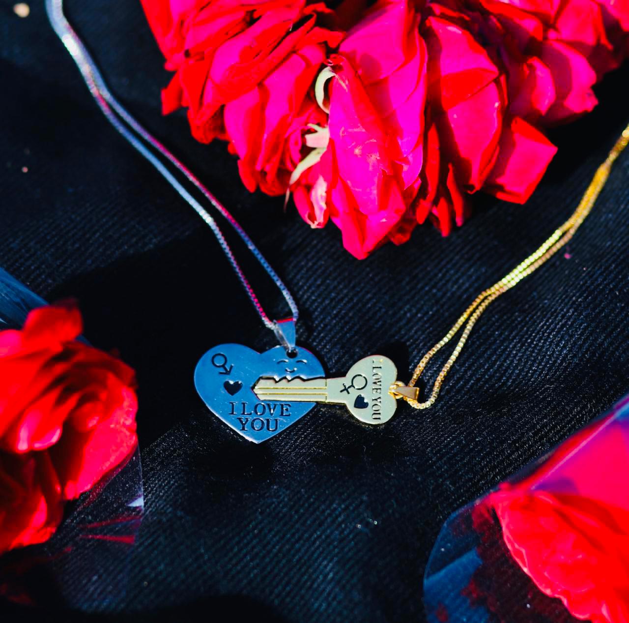 Heart And Key Couple Necklace